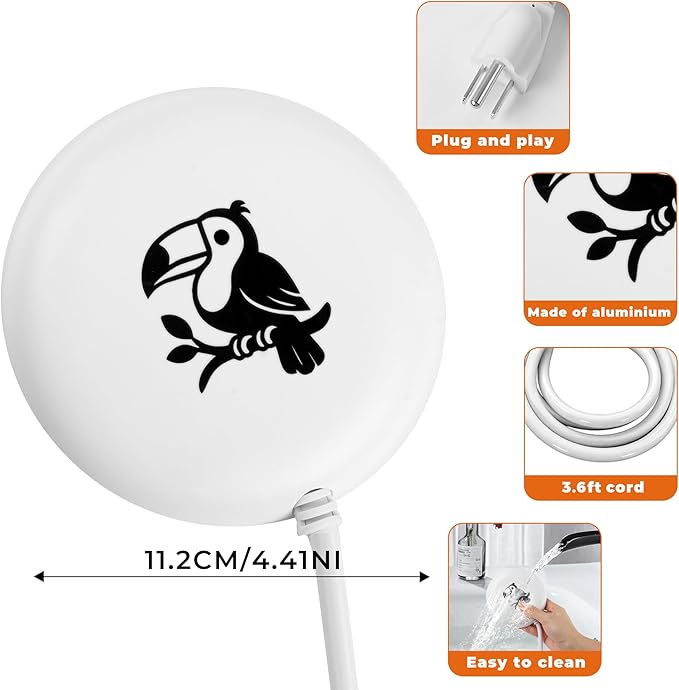 Bird Bath Heater | Pond De-icer, Safety Thermostatically Controlled with Auto Shut-Off, Cast Aluminum Submersible Outdoor Water Heater for Birdbaths, Chicken and Small Animals, 3.6ft Power Cord, 70W