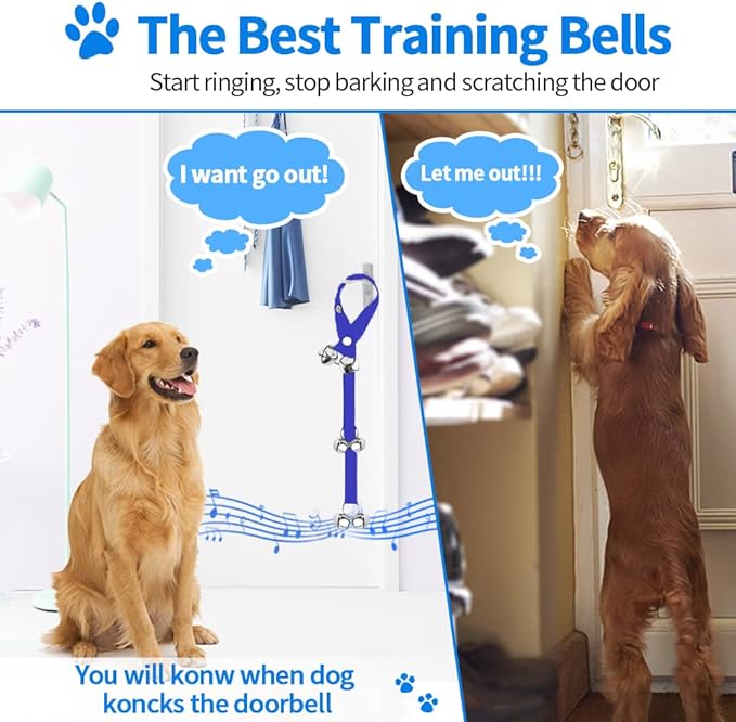 2 Pack Dog Doorbells, Pet Training Bells for Go Outside Potty Training and Communication Device Large Loud Dog Bell Cat Puppy Interactive Toys Adjustable Strap Door Bell