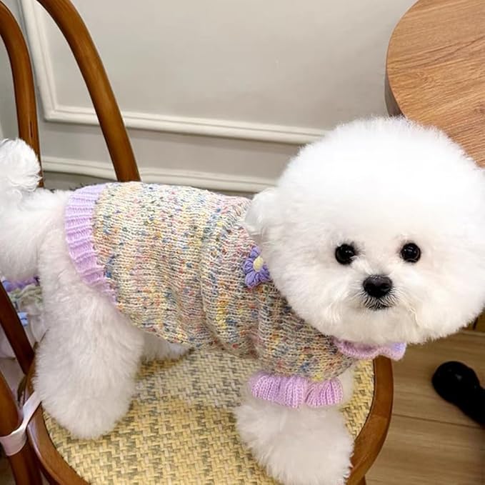 Purple Small Dog Sweater, Knitted Cat Sweater, Holiday Puppy Clothes for Little Dog Girl, Cold Weather Outfit for Kitten Chihuahua Yorkie Teacup Dachshund Pug (Purple, Medium)