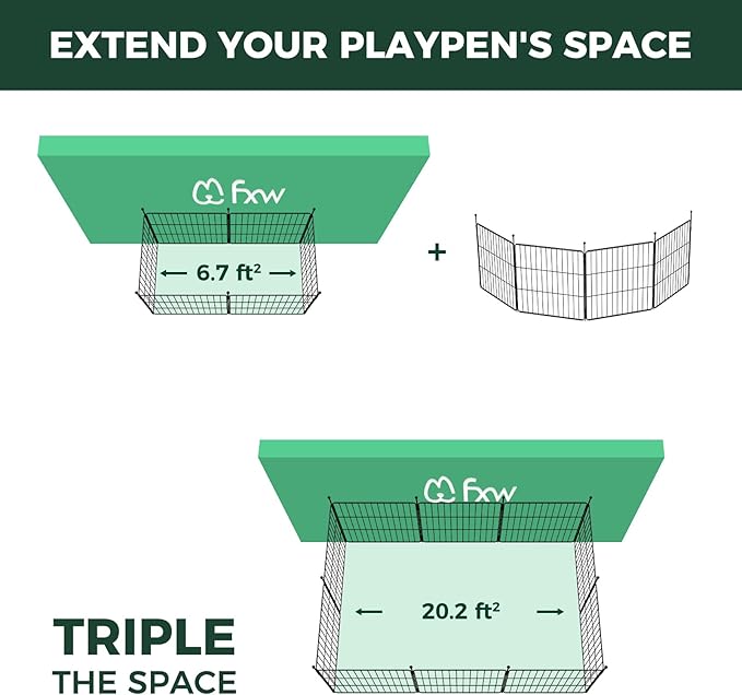 FXW MiniPaws Unleashed Dog Playpen, Expandable & Portable Design for Yard, RV Camping and Indoor Use, for Puppies and Small Dogs, 24-inch 4 Panels