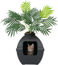 Good Pet Stuff Hidden Litter Box Planter, Decorative Cat Litter Enclosure with Carbon Filter, Artificial Plant, Easy Clean, Indoor Design, Courtyard Square Style, Base Kit, Black Suede