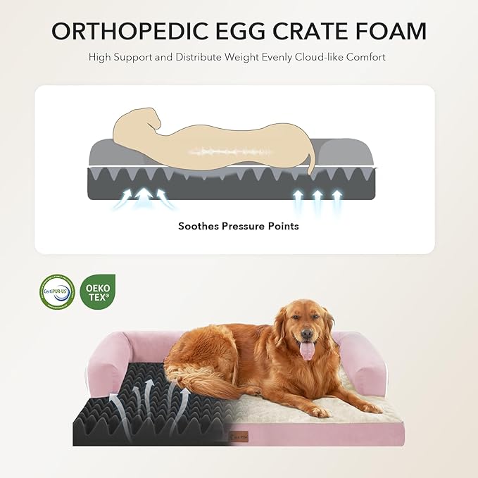 Orthopedic XXL Dog Beds, Waterproof Egg Crate Foam Big Pet Bed for All Breed Sized Dogs 53x42Inch, Washable Extra Large Dog Couch Bed with Removable Cover and Non-Slip Bottom, Pink