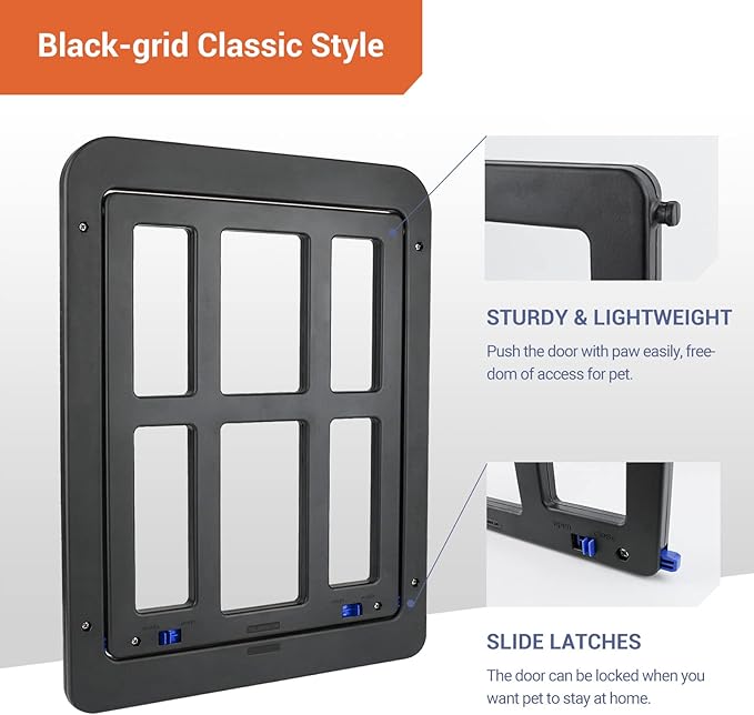 PETLESO Small Pet Door for Screen & Sliding Doors - 8.3" x 10.3" Magnetic Auto-Close Flap with Lockable Insert, Ideal for Cats & Small Dogs, Black