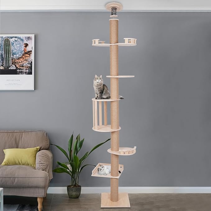 Floor to Ceiling Cat Tree, 100.4-104.3" Tall Cat Tower with Scratching Post Kitten Climbing Tree Multi-Level Cat Activity Center Playground for Indoor Cats