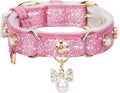 PetsHome Cat Collar, Dog Collar, [Bling Rhinestones] PU Leather Adjustable Pet Collar with Luxury Pendant for Cat and Small Dog Extra Small Pink