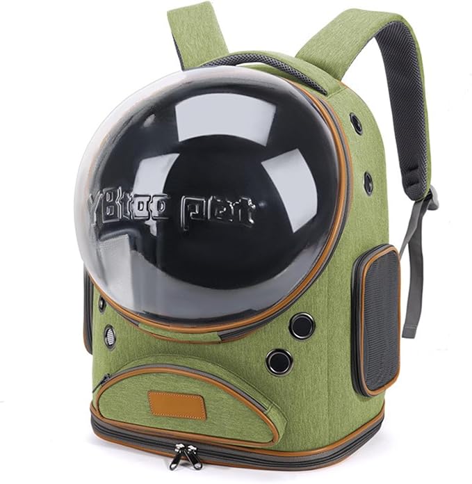 Cat Backpack Carrier, Breathable Cat Carrier Large Space Bubble Pet Backpack for Small Dog and Large cat up to 18lbs, Transparent & Foldable Pet Carrier for Travel Hiking (Green)