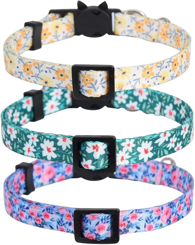 3 Pack Cat Collar Floral with Bell Breakaway Adjustable Flower for Cats Kitten