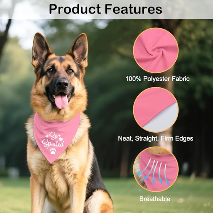 So Spoiled Pink Dog Bandana, Cute Love Printing Bandanas Decor, Funny Pet Scarf Accessories Photo Prop for Get-Together, Birthday for Girl Puppy Owner Pet Mom Dad