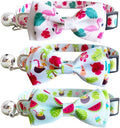 3 Pack Hawaiian Breakaway Cat Collar with Removable Cute Bow Tie and Bell Adjustable Safety Buckle Fruit Flamingos Hawaiian Styles