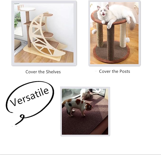 SHENGOCASE 157.5"x15.8" Trimmable Self-Adhesive Carpet Mat Pad Replacement for Cat Tree Shelf Shelves, Cat Wall Furniture Steps, Carpet Scratching Post Scratcher Couch Protector (Brown)