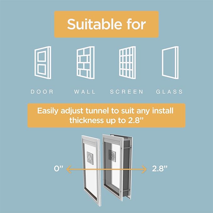 Hakuna Pets Deluxe Aluminum Pet, Cat and Dog Door with 2-Way Locking Panel for Screens, Doors and Walls up to 2.8" Thick, Small, White