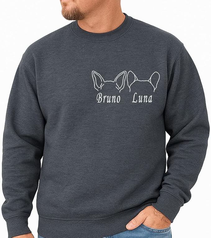 Custom Dog Mom Shirt for Women Pet Ears Sweatshirt with Name Unique Puppy Line Art Cute Dad Hoodie for DogDad Owner Lover