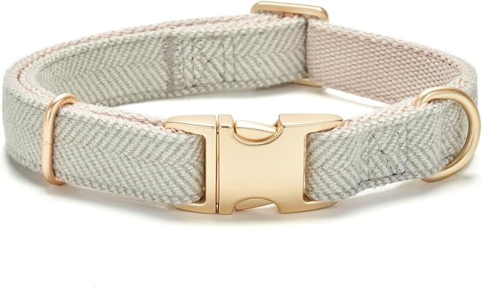 Soft Cotton Hemp Dog Collar with Metal Buckle Adjustable Twilled Dog Collars for Small Medium Large Dogs(Grey,Small)