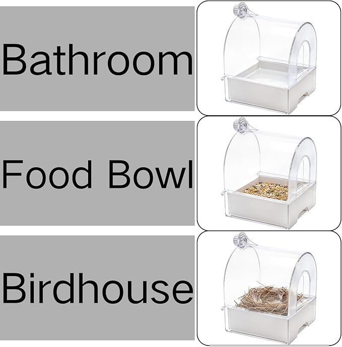 Coloch Hanging Bird Bath for Cage, Clear Bird Bathtub with Bottom Drawer 3 in 1 Multifunction Bird Bath/Bowl/House Bird Cage Accessory for Small to Medium Birds, Parrot, Cockatiel, Finch, Lovebird