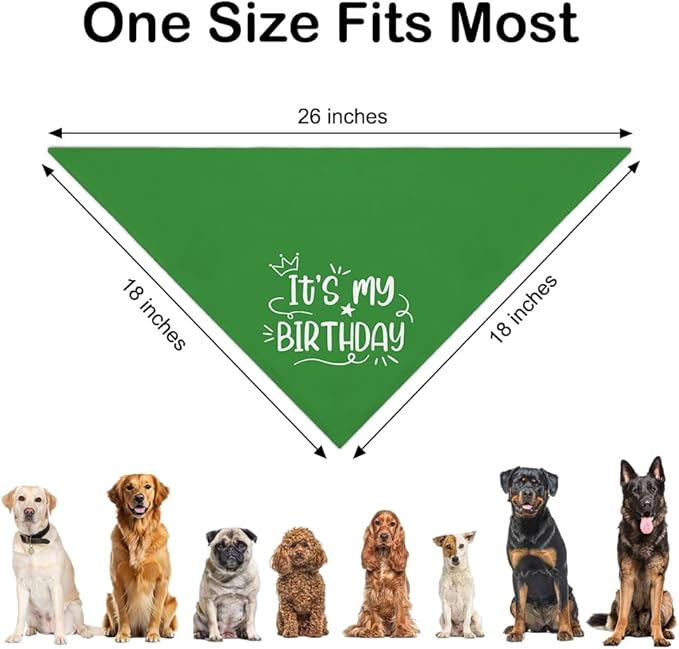 It's My Birthday Green Dog Bandana, Birthday for Dog Mom Dad, Funny Puppy Scarf Accessory Decoration Photo Shoot for Party Dinner Holiday, Cute First Birthday Supply for Puppy