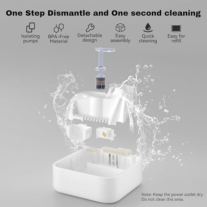 Dog Water Fountain Cat Automatic Water Bowel 3-Stage Design for Multi Pets Water Dispenser for Drinking Waterfall Fountain Kitty with Isolating Pump Filter, BPA-Free Easy Clean Quiet Indoor -2L/67oz