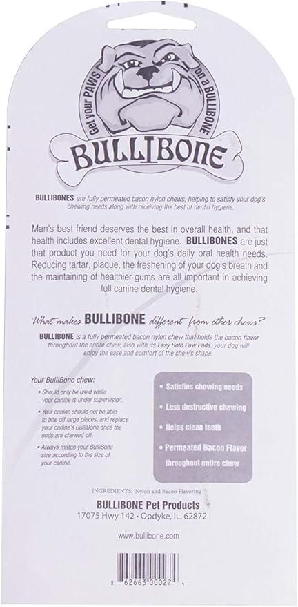 Bullibone Nylon Dog Chew Toy for Aggressive Chewers - Dental Hygiene Bone with Bacon Flavor, Durable Tough Chew Toys for Extra Large Dogs, Indestructible Dog Bone - Single