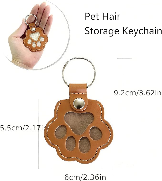 Cat & Dog Hair Keychain - Paw Shaped Leather Memorial Keepsake for Dog Cat Fur Storage, Pet Fur Keepsake Collector