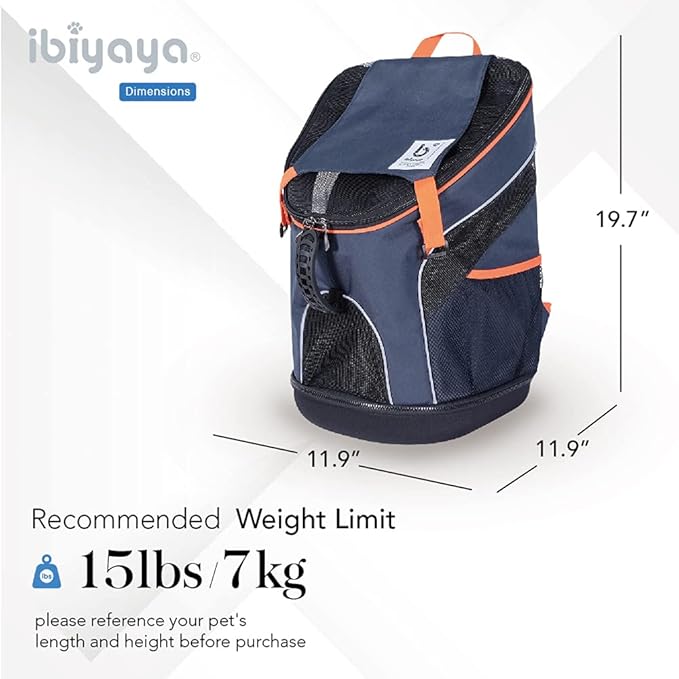 ibiyaya - Airline Approved Pet Carrier for Small to Medium Dogs and Cats - Dog Backpack Carrier, Breathable Mesh Material with Magnetic Buttons, Side Pockets, and Auto-Lock Zipper - Navy Blue