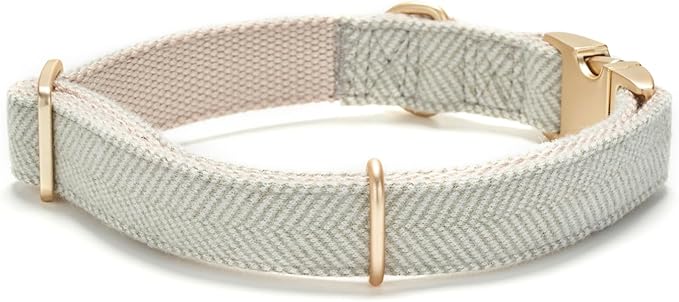 Soft Cotton Hemp Dog Collar with Metal Buckle Adjustable Twilled Dog Collars for Small Medium Large Dogs(Grey,Small)