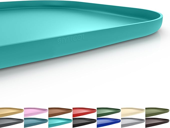 Silicone Pet Feeding Mat with Raised Edge for Food and Water, Dog Bowl Mats, Cat Bowls Placemat with High Lip for Floor Waterproof, Rubber Tray for Cats and Dogs 19 x 12 x0.7 Dark Turquoise