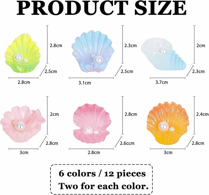MIUPOO Glow Pearl Shell,Betta Stones,Glow in The Dark Crystal,Bonsai Decor,Chips Stone Small Decorative,Fish Tank Decor,6 Colors,12 Pieces.