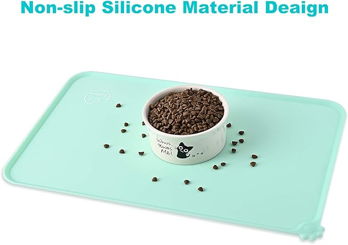 Silicone Waterproof Dog Cat Pet Feeding Mats, Non Slip, Easy Clean Pet Dog Cat Bowl Mats Placemat (28" x 24") Green