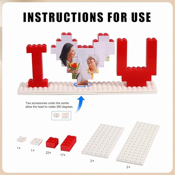 NAZENTI Personalised I Love You Building Bricks with Photo Gifts for Him, Custom Valentines Day Gifts Building Blocks, Blocks Puzzles Couple Gift for Lovers Boyfriend, Heart-Shaped Puzzle