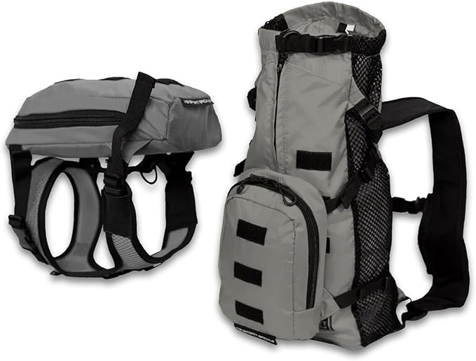 K9 Sport Sack Walk-On - Small, Shark Skin Gray - Ideal for Dogs with 13-16” Back Length - Lightweight, Packable, Backpack-Style Carrier - Includes Compatible Harness & Storage Bag