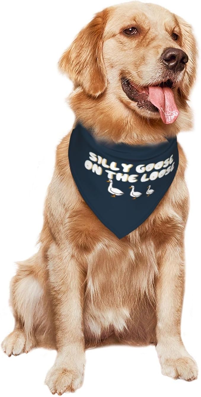 Silly Goose on The Loose Triangle Dog Bandana,Summer Bandana Funny Triangle Dogs Scarf Handkerchief Soft Adjustable Puppy Bandanas (Ink Blue)