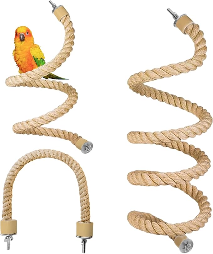 3pcs Bird Rope Perch for Parrots,Bird Cage Climbing Rope Toys Accessories,Bendable Climbing,Bendable Natural Jute Boing with Pine Wood and Stainless Steel Mount,Parakeet Lovebirds(Natural Jute)
