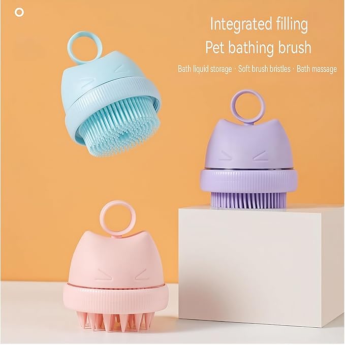 Silicone Cat Bath Brush – Pet Bathing Tool with Integrated Shampoo Dispenser, Soft Massage Brush for Cats & Small Pets, Hygienic and Durable Grooming Solutions (Blue)