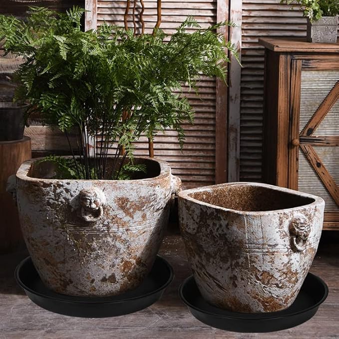 4 Pack of 18 19 inch Plant Saucer Drip Tray, Heavy Duty Large Deep Plant Saucers for Pots, Bath Baths Bowl, Plastic Flower Planter Water Trays for Indoors Outdoor (19", Black)