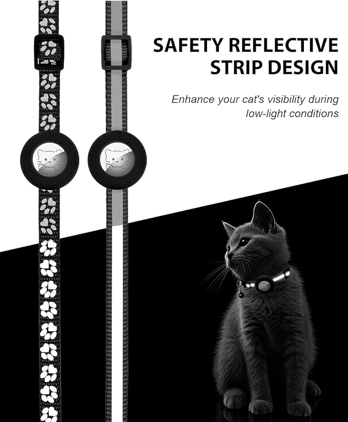 Joytale AirTag Cat Collar 2 Pack with Breakaway Safety Buckle, Reflective Cats Collar with AirTag Holder, Adjustable 7.5-12.5 Inch, Anti-Fraying Lightweight for Girl Boy Kitten, Black