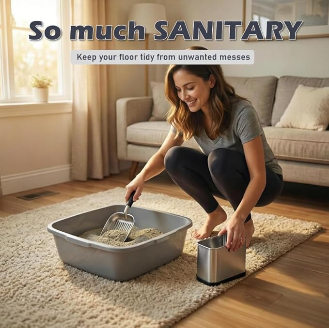 Full Metal Cat Litter Scoop with Holder, Stainless Steel Cat Litter Scooper Holder, Aluminum Kitty Scoop Captures All Clumps, Heavy Duty Kitty Metal Scooper with Non-Slip Handle