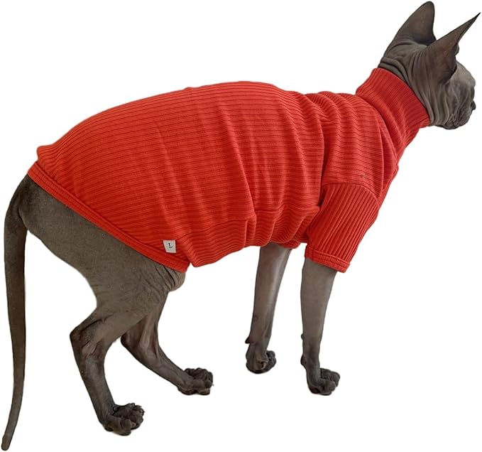 Sphynx Cats Shirt Cat Turtleneck Cotton Sweater Pullover Kitten T-Shirts with Sleeves Cat Pajamas Jumpsuit for Sphynx Cornish Rex, Devon Rex, Peterbald (Sunset, X-Large (Pack of 1))