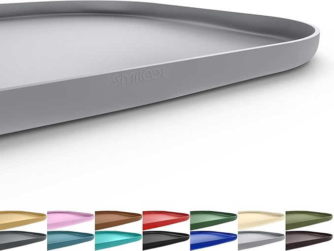 Silicone Pet Feeding Mat with Raised Edge for Food and Water, Dog Bowl Mats, Cat Bowls Placemat with High Lip for Floor Waterproof, Rubber Tray for Cats and Dogs 19 x 12 x0.7 Light Gray