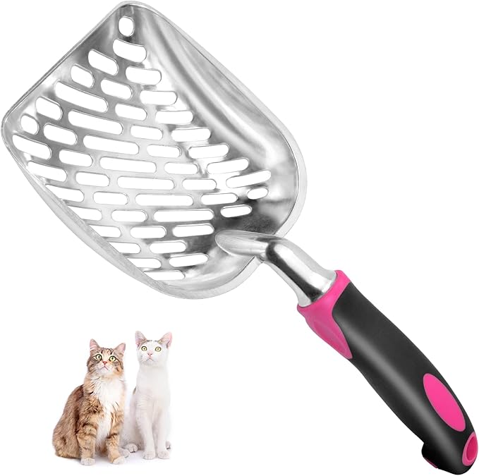 Cat Litter Scoop-Metal Cat Scooper-Long Handle Scoop,Cat Scooper-Poop Sifting-Mesh Shovel-Suitable for Cat Litter Box, (Rose Red)-Christmas