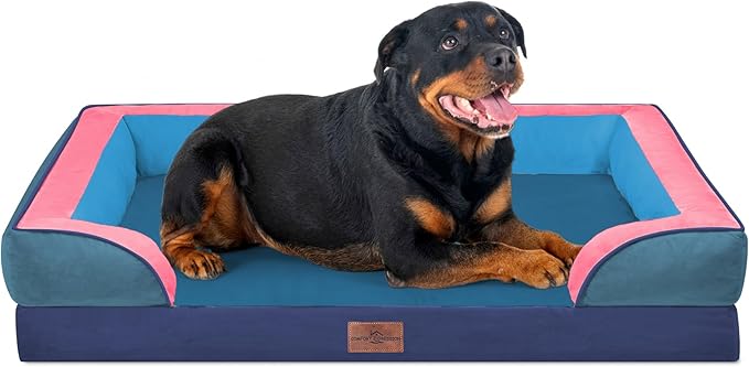 Comfort Expression Orthopedic Dog Bed for Extra Large Dogs 45x35 Inch, Waterproof Egg Crate Foam XL Pet Bed with Removable Bolsters, Dog Couch with Washable Cover & Non-Slip Bottom, Enchanted Cove