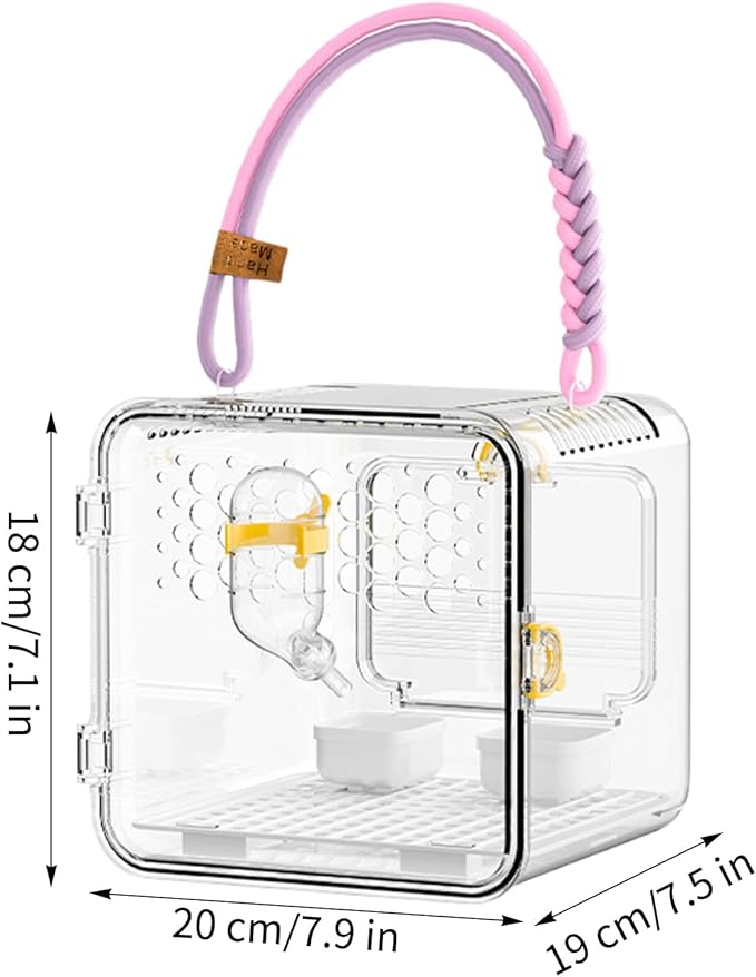 Bird Carrier Travel Cage - Portable Ventilated Parrot Transport Box, Built in Water Bottle Feeding Bowl, Lightweight Secure Small Pet Habitat | Parakeet Carrier for Parakeets Conures Canaries Budgies
