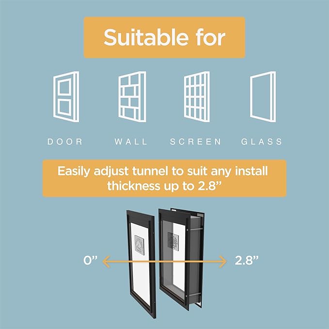 Hakuna Pets Deluxe Aluminum Pet, Cat and Dog Door with 2-Way Locking Panel for Screens, Doors and Walls up to 2.8" Thick, Small, Black