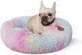 Calming Donut Dogs Beds for Small Dogs Washable,23inch Plush Round Pet Bed for Cozy Sleep,Fluffy Faux Fur Large Cat Bed,Fits up to 25 lbs Pets,Multi Colored