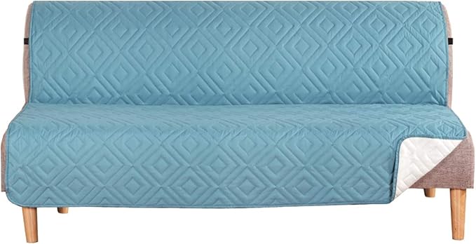 H.VERSAILTEX Futon Cover Reversible Sofa Slipcover Furniture Protector Water Resistant 2 Inch Wide Elastic Straps Sofa Bed Pets Kids Dog Cat Fit Sitting Width Up to 70"(Futon, Cameo Blue/Beige)