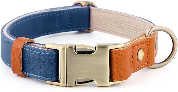 Plutus Pet Genuine Leather & Hemp Dog Collar – Adjustable Heavy Duty Pet Collar with Quick Release Metal Buckle, Soft & Stylish for Puppy and Small, Medium, Large Dogs (Royal Blue, S)