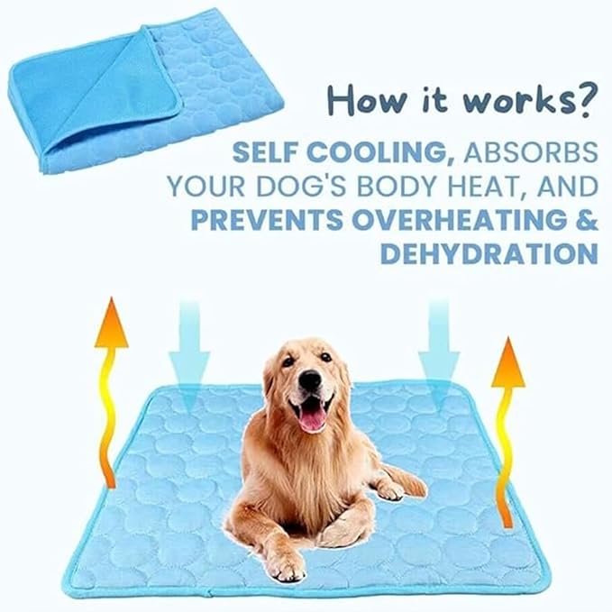 Dog Cooling Mat, Pet Cooling Mats, Summer Cool Pads Pet Mat Outdoor for Dogs & Cats, Machine Washable (Blue, L: 70×55 cm | 28×22")