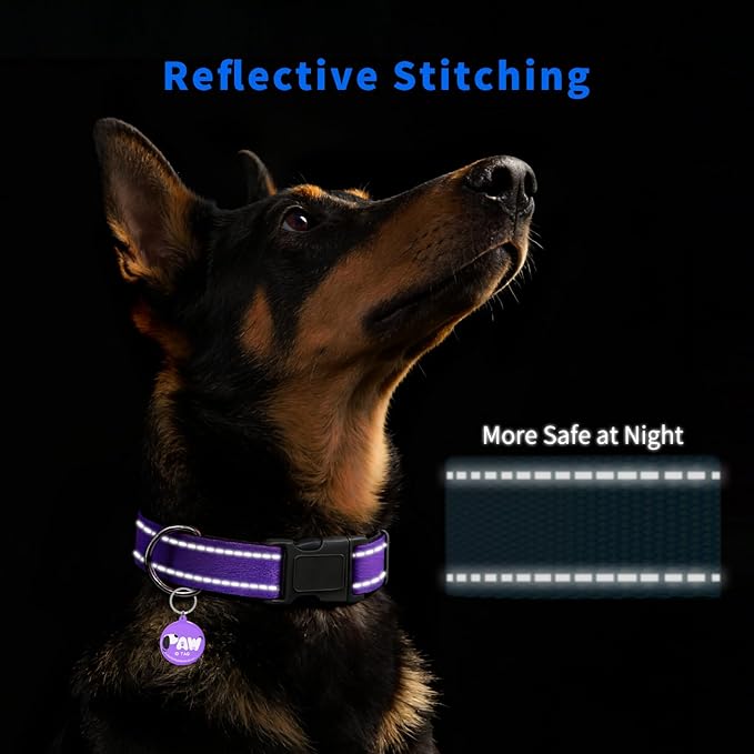 Reflective Dog Collar for Extra Small Dogs with Dog Tags Personalized & Quick Release Buckle, Adjustable and Comfortable Nylon Pet Collar, Purple