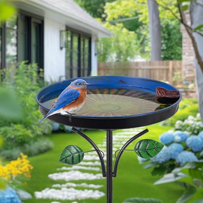 DREAMSOUL Vintage Bird Bath with Vivid Leaves, 38 Inch Tall Birdbath with Stake, Metal Freestanding Bird Bath for Outside Garden Yard Decor