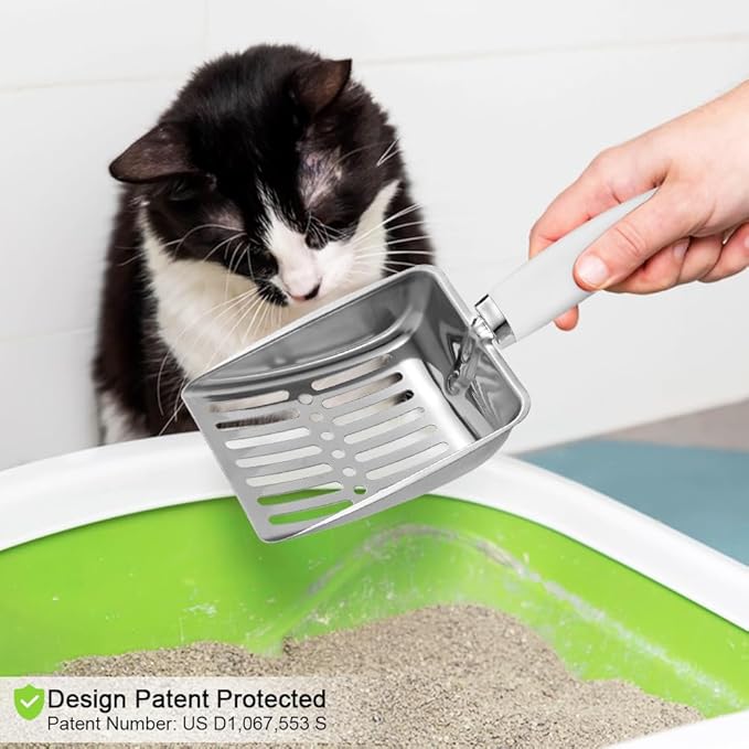 Cat Litter Scoop - Stainless Steel Metal Cat Litter Scoop-Sturdy Mesh Scooper - Mesh Shovel-Easy to Clean - Suitable for Cat Litter Box -Grey White-Christmas