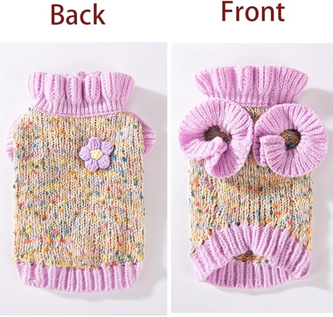 Purple Small Dog Sweater, Knitted Cat Sweater, Holiday Puppy Clothes for Little Dog Girl, Cold Weather Outfit for Kitten Chihuahua Yorkie Teacup Dachshund Pug (Purple, Medium)