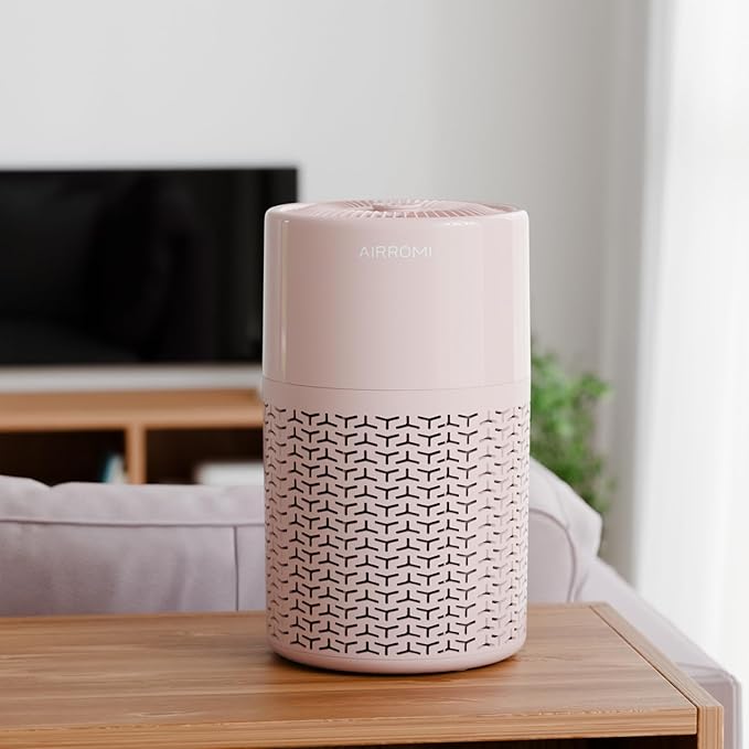 AIRROMI Pets Air Purifier for Home Allergies,Up to 660 ft². HEPA Deodorizing Activated Carbon Filter,With Fragrance Sponge for Better Sleep,Night Light,Pet Dander,Smoke,Odors,Air Cleaner A2002 Pink
